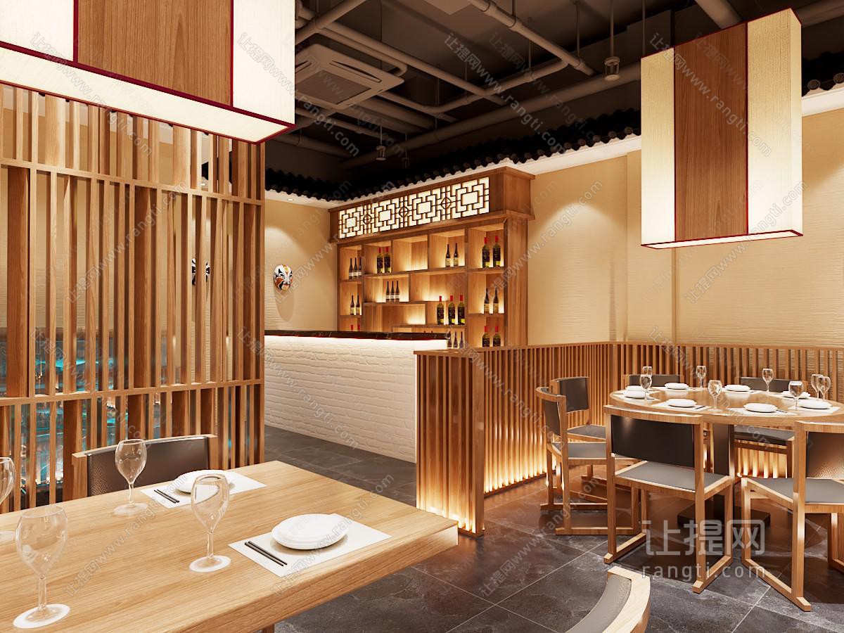 新中式木质风饭店餐馆就餐区