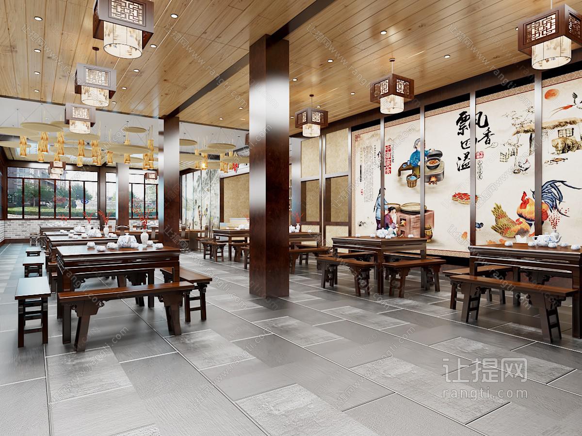 新中式饭店餐馆就餐区