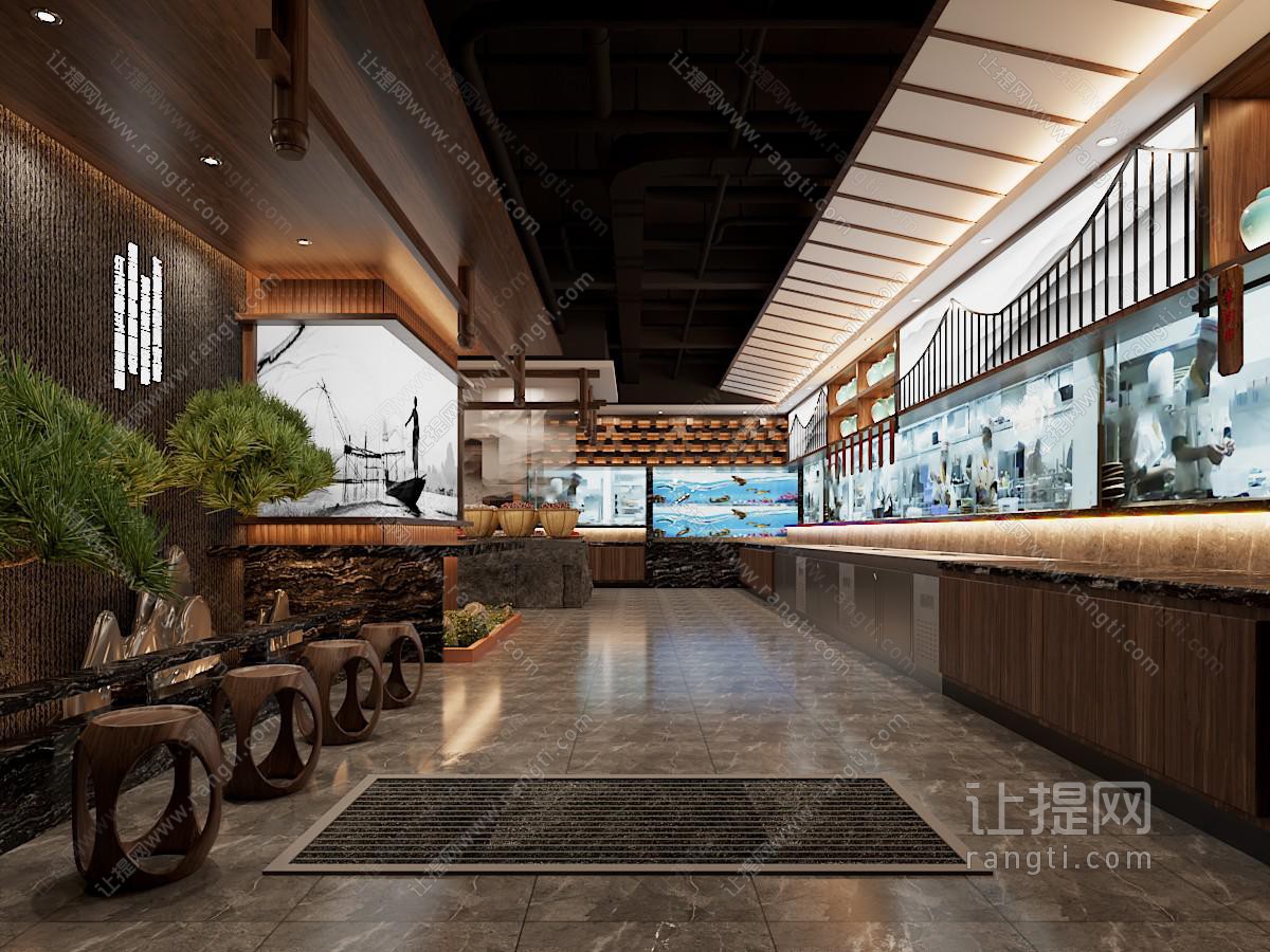 新中式饭店餐馆过道走廊
