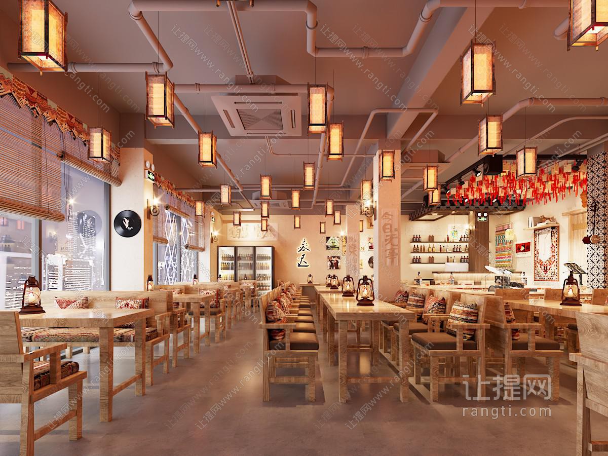 工业风民族风主题饭店餐馆就餐区