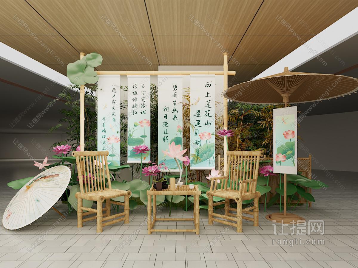 新中式荷花美陈 摆件组合 户外装置