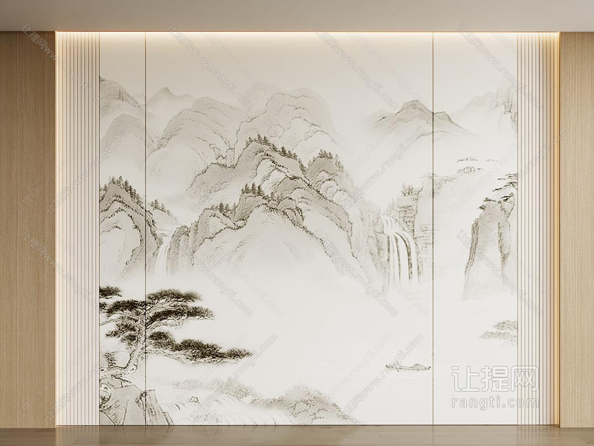 山水画背景墙 护墙板 屏风 硬包