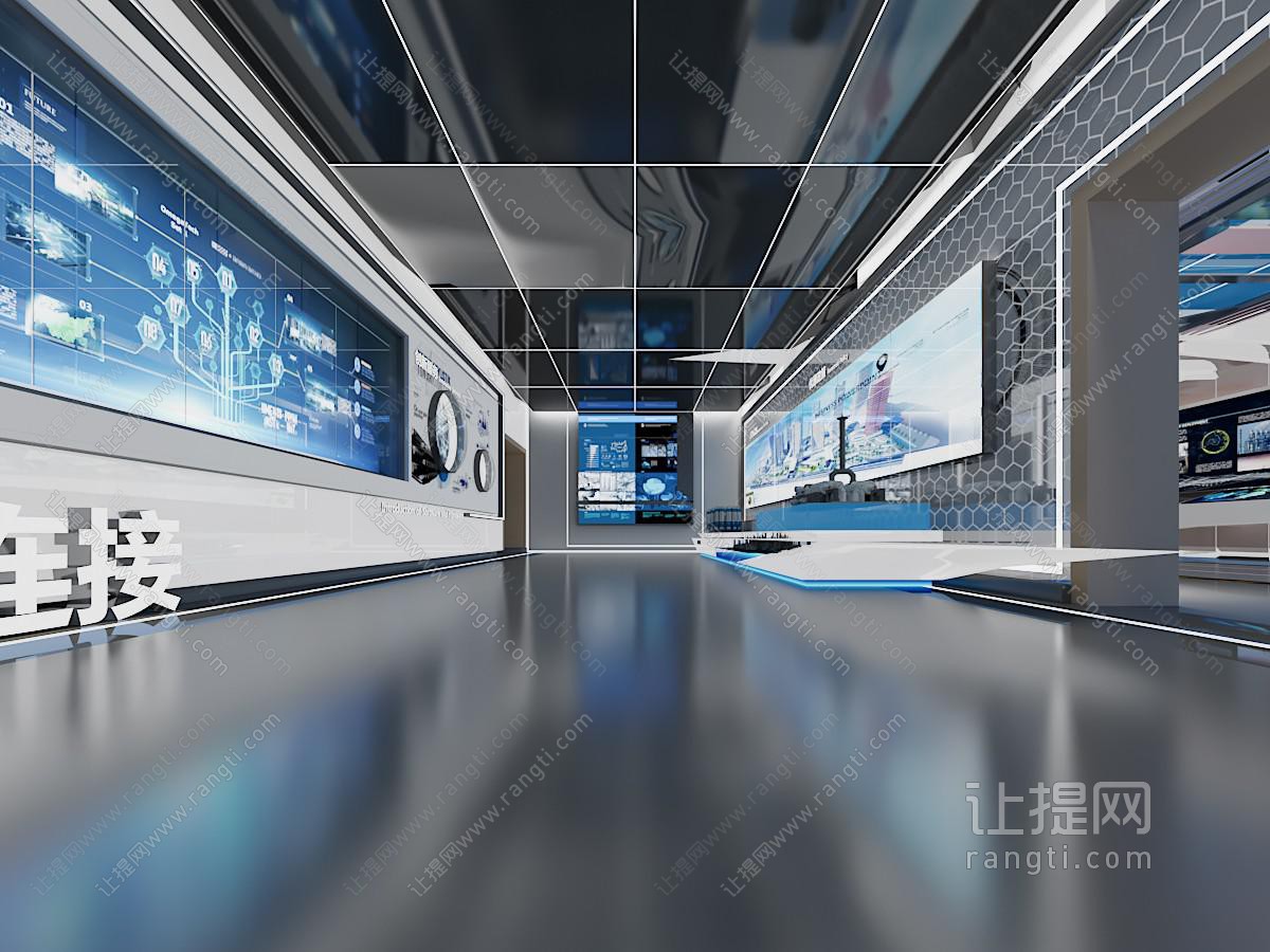 现代企业展厅 展台 科技展厅 黑玻