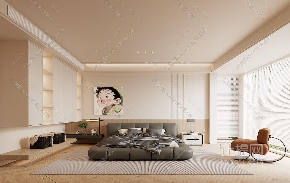 现代极简奶油风卧室