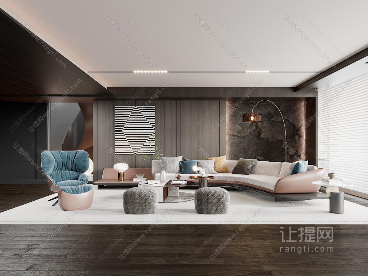 现代客厅 沙发茶几组合