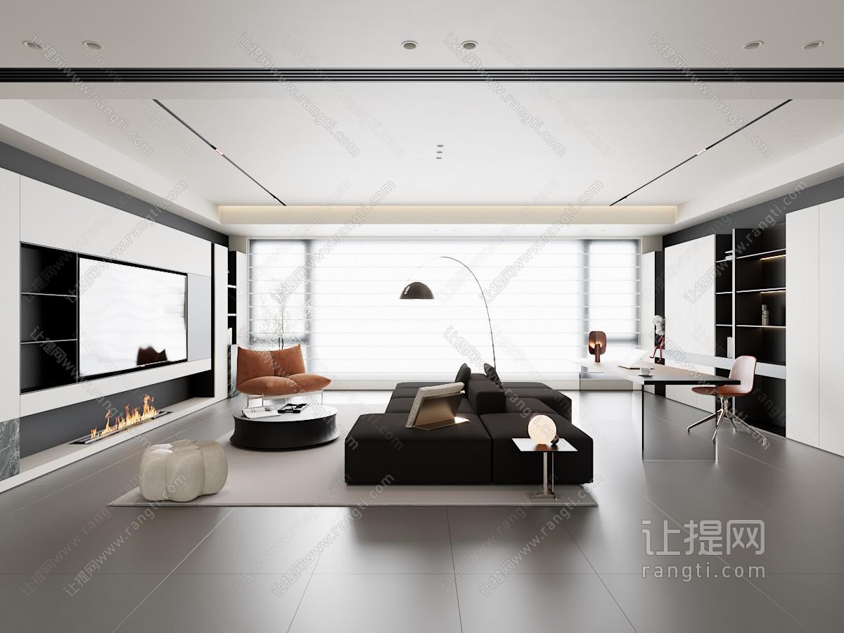 现代极简客厅 大平层客厅 横厅 沙发茶几组合