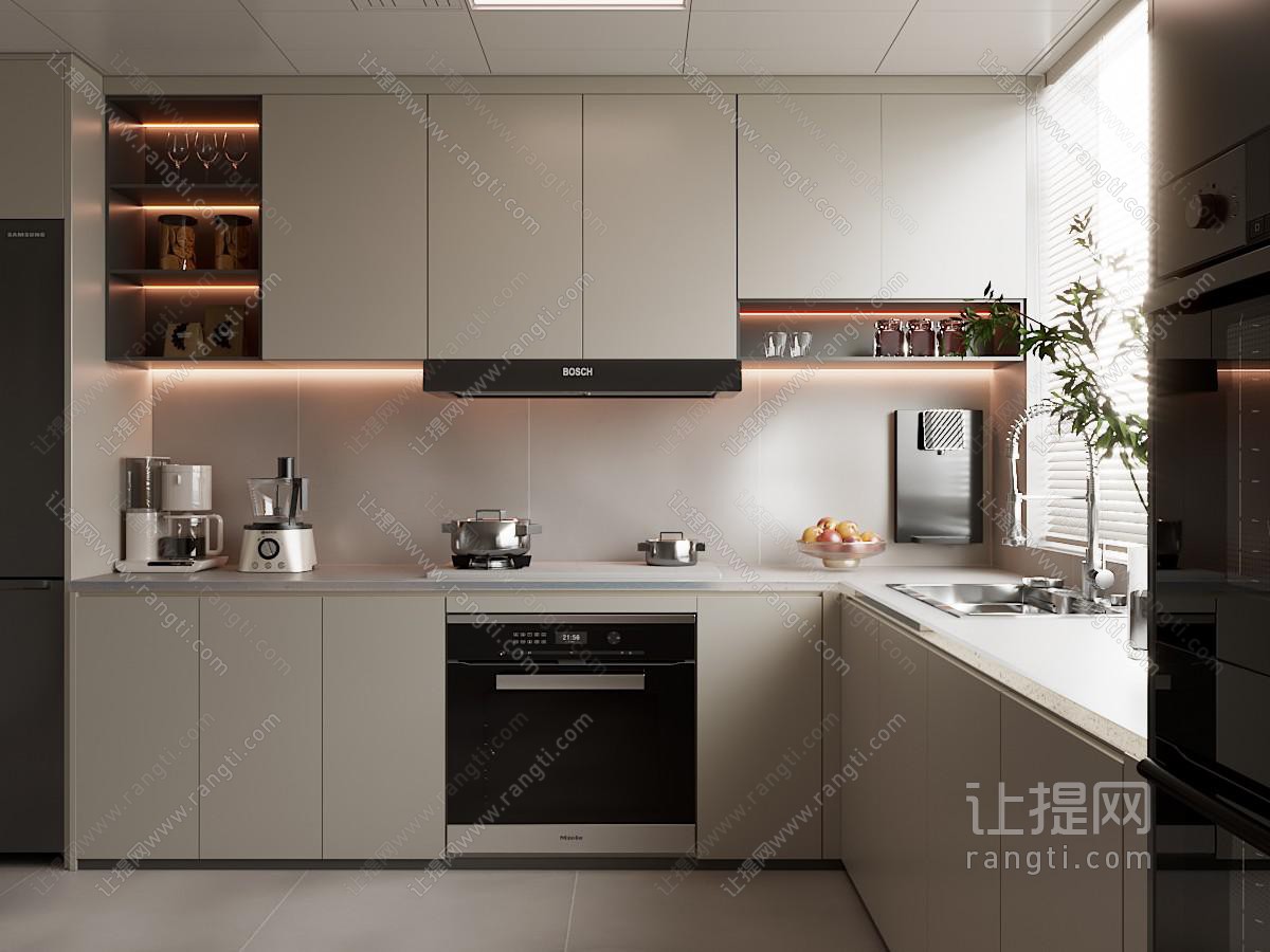 现代奶油封闭式厨房