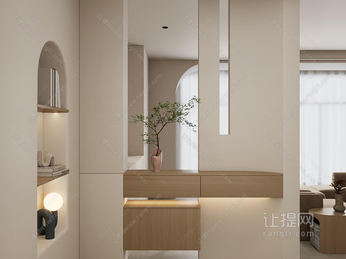 北欧奶油风 弧形入户隔断 玄关
