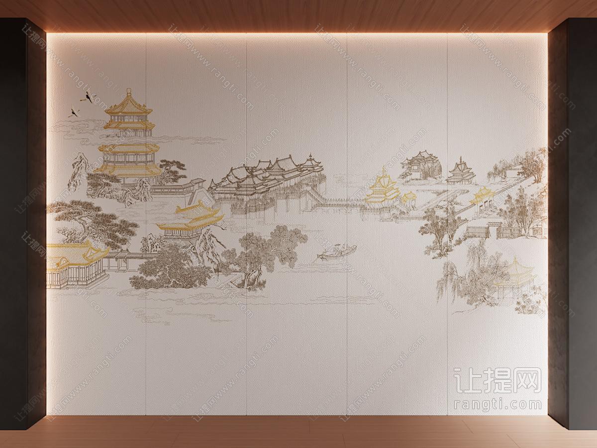 新中式床头背景墙