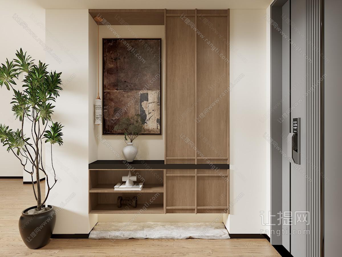 新中式中古悬空鞋柜