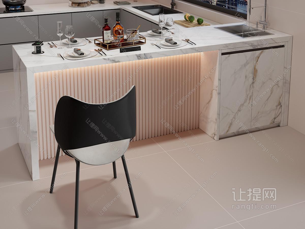 现代吧台岛台餐厅