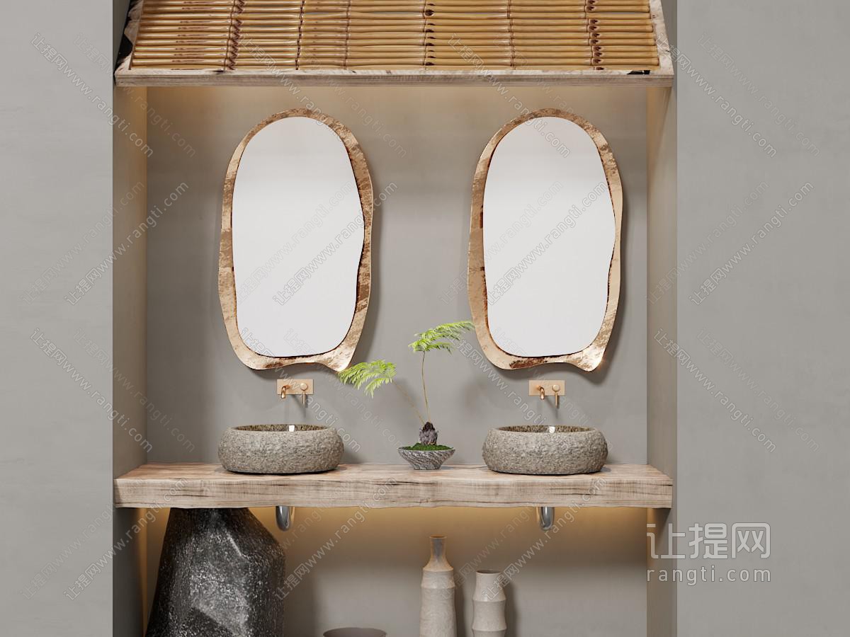 中古风洗手盆 双盆洗手台