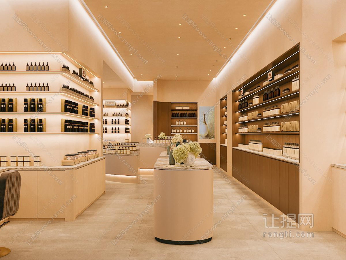 现代商业空间 美妆化妆品店 展示货柜 商品陈列柜 微水