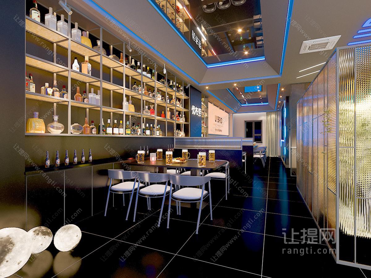 工业现代餐饮空间 啤酒馆 饰品 餐桌 玻璃瓶 拴马桩