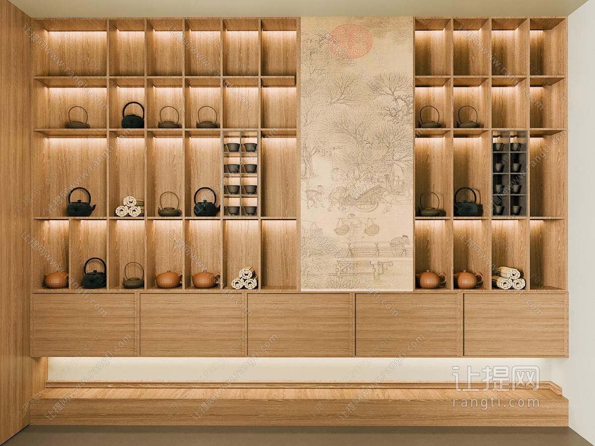 新中式茶柜 茶叶展示柜 茶叶 茶壶 茶叶店展示柜 茶室