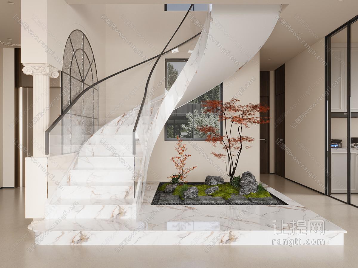 新中式楼梯间 室内景观园艺小品