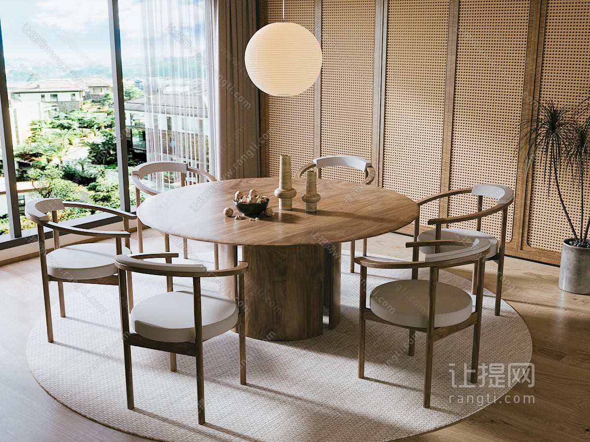 现代中古风实木餐桌椅