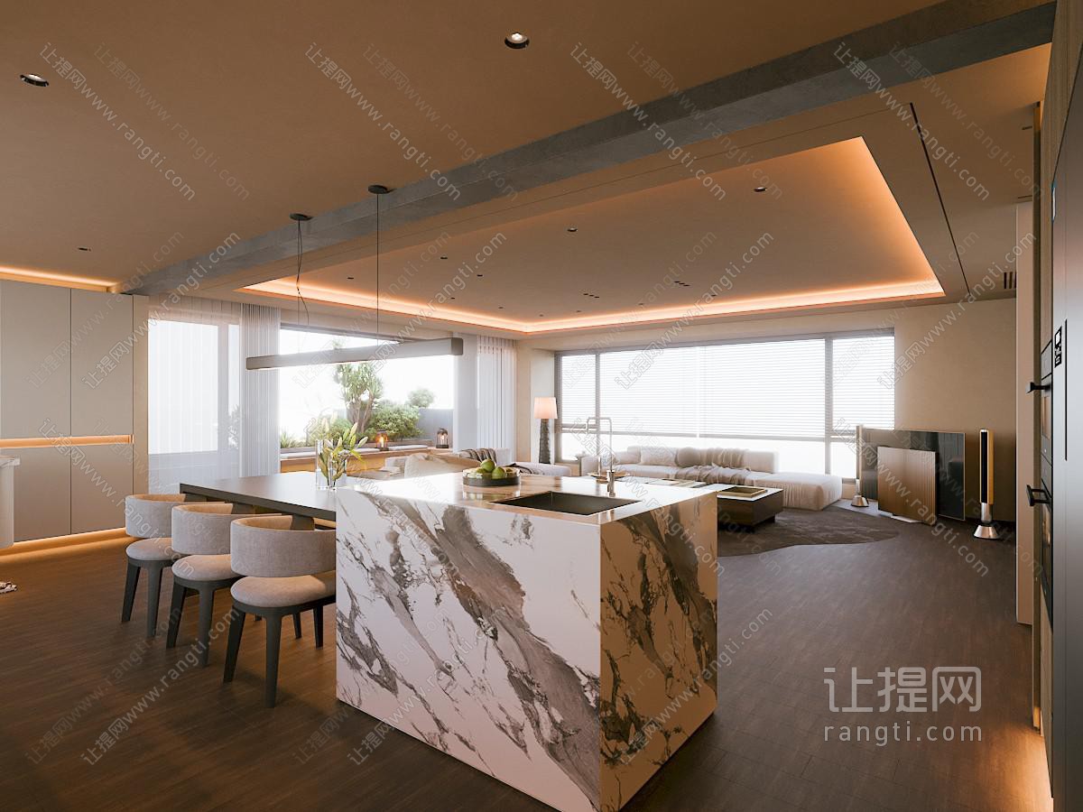 现代意式大平层客餐厅