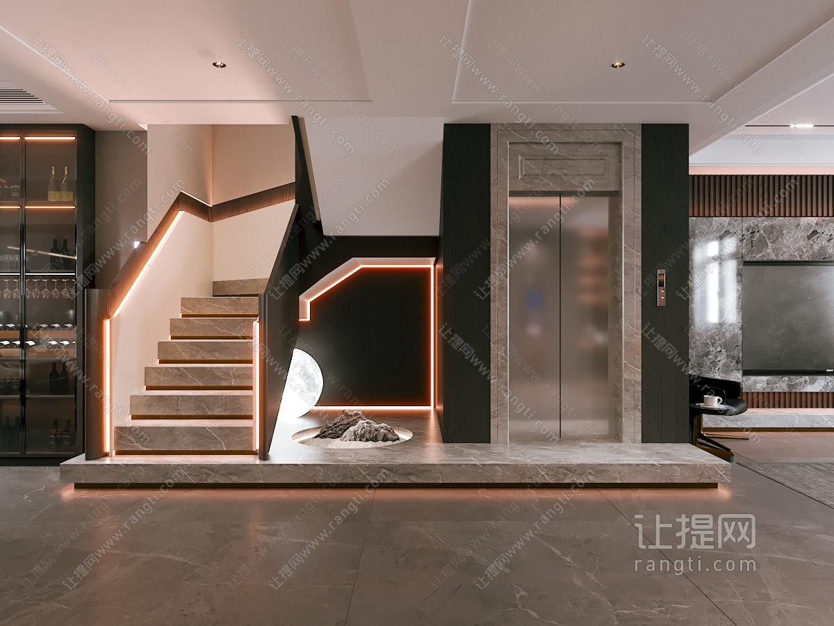 现代别墅电梯 楼梯间