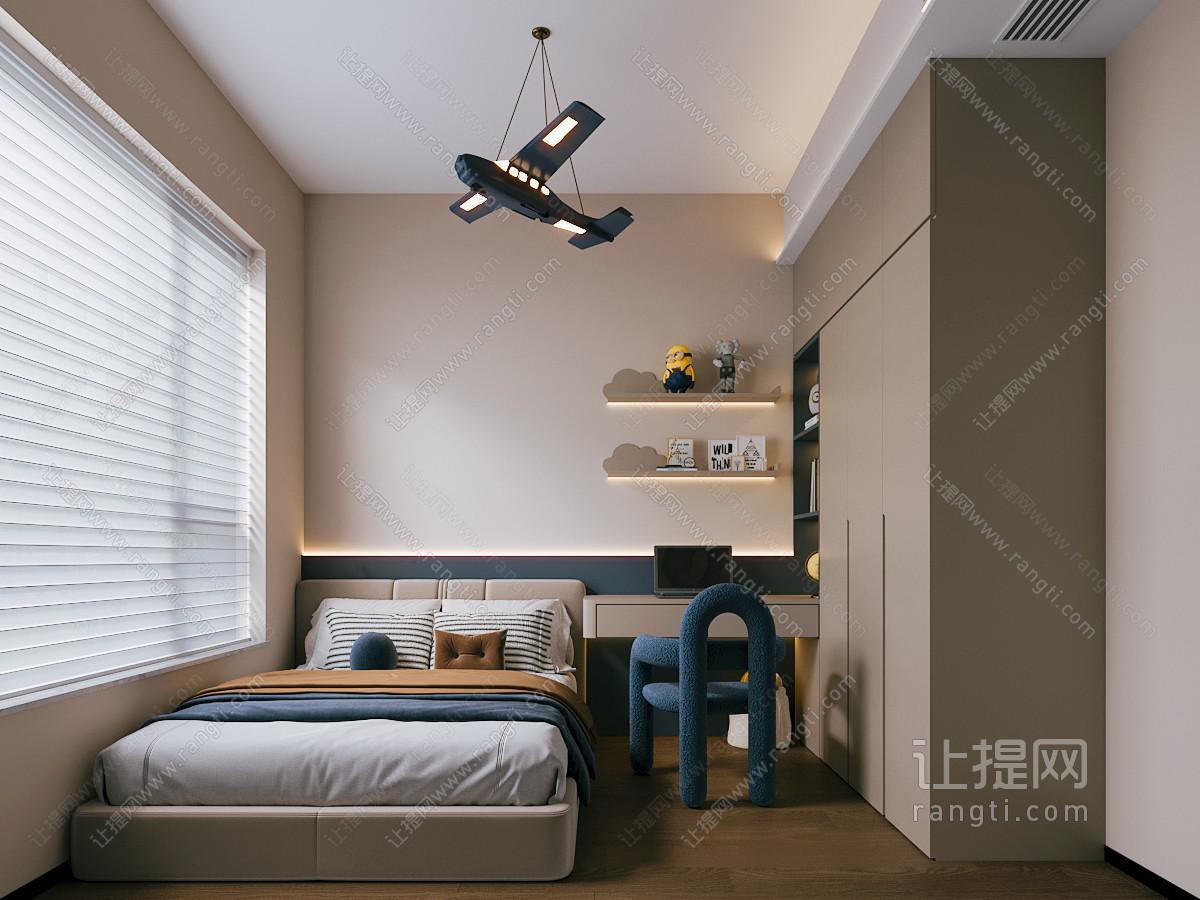 现代家居卧室 现代儿童房 男孩房 飞机吊灯