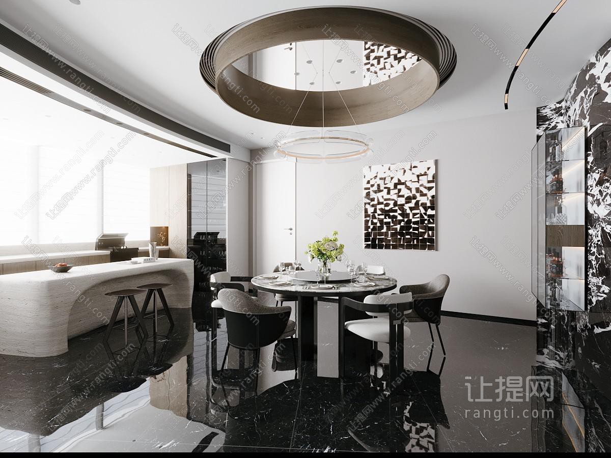 现代轻奢意式餐厅 黑白灰餐厅