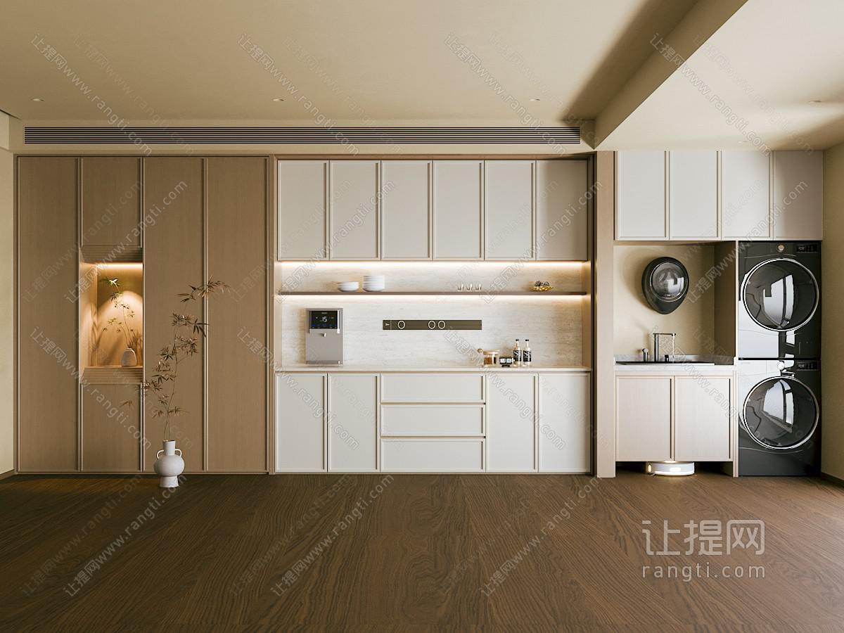 新中式餐边柜 备餐柜 洗衣机柜