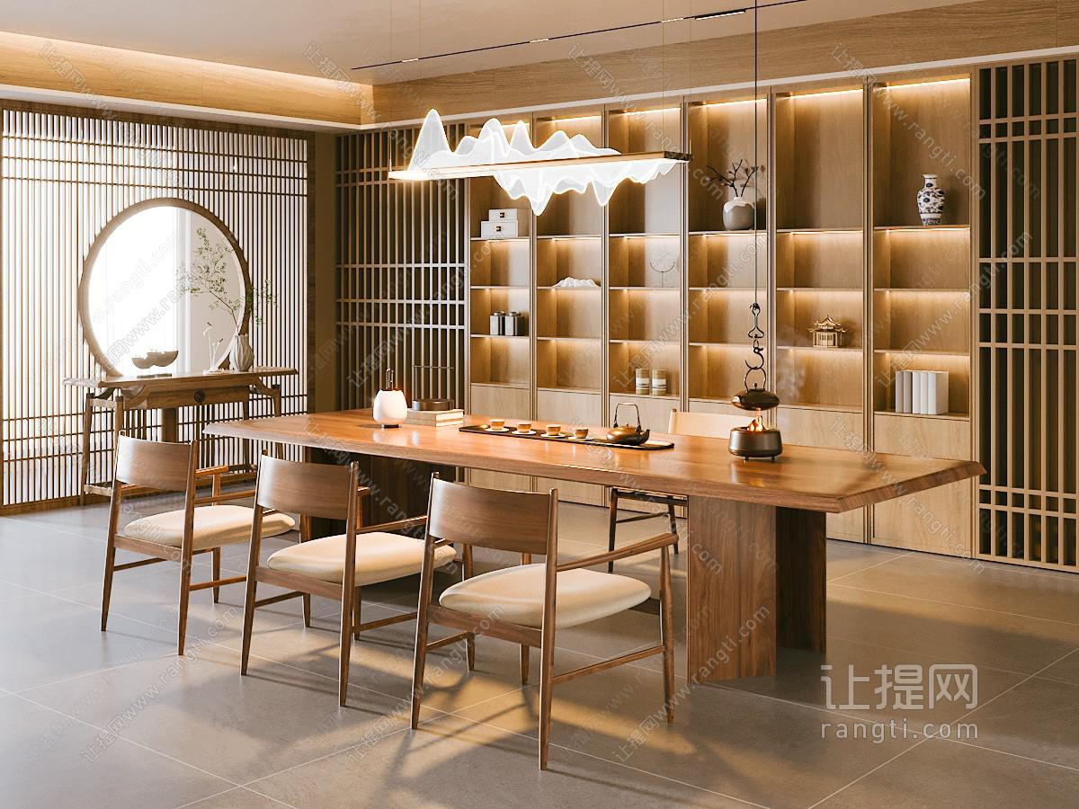 新中式中式茶室 会所茶室 实木茶桌椅组合 装饰茶柜