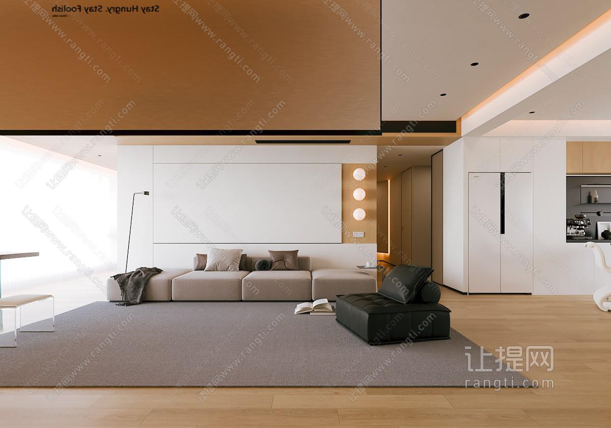 现代原木极简客厅 沙发背景沙发组合