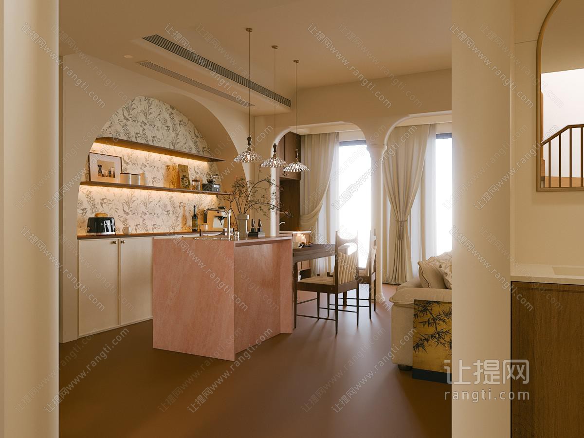 中古奶油家居客厅餐厅