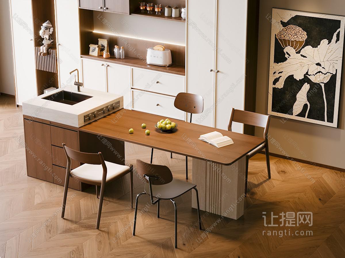 中古风岛台餐桌椅组合