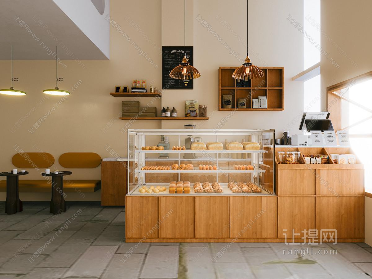 日式原木风咖啡店工作台 展柜