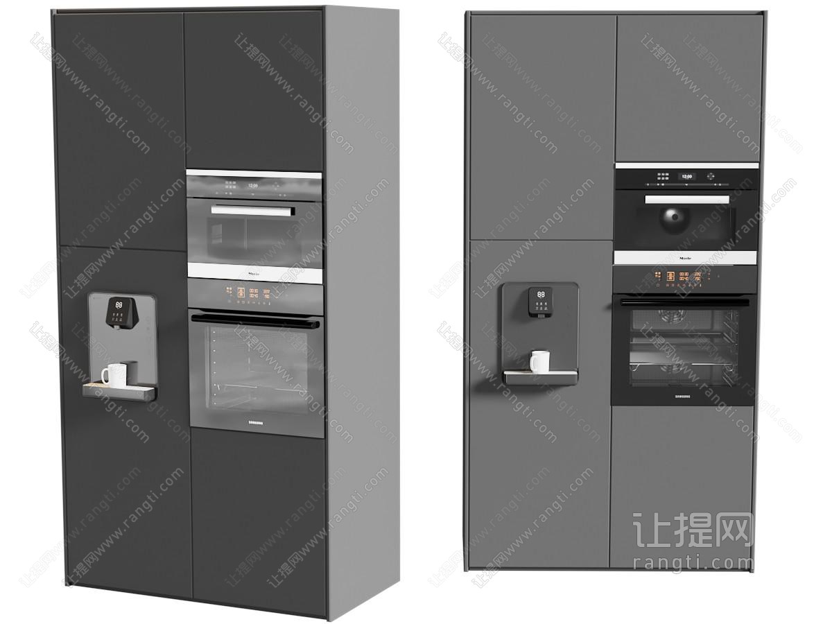 现代深灰极简嵌入式高柜一体化厨柜