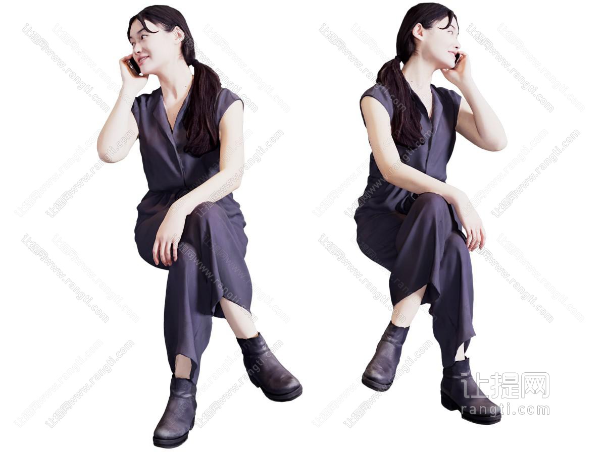 现代坐着打电话的女人