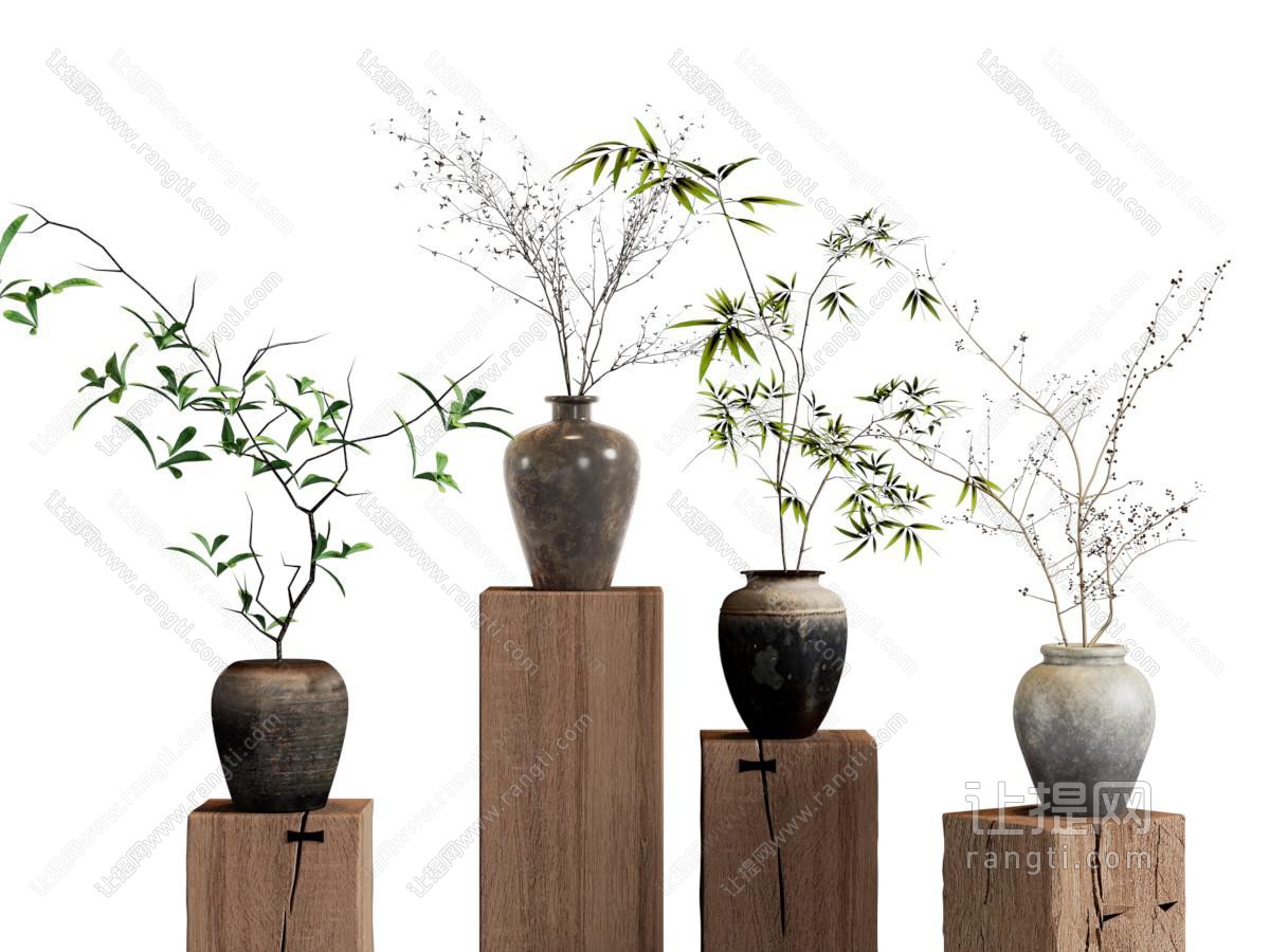 现代侘寂风陶艺花瓶花卉