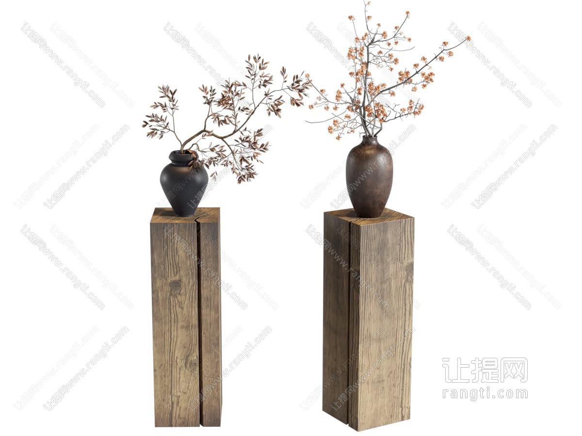 现代侘寂风花瓶花卉 摆件组合
