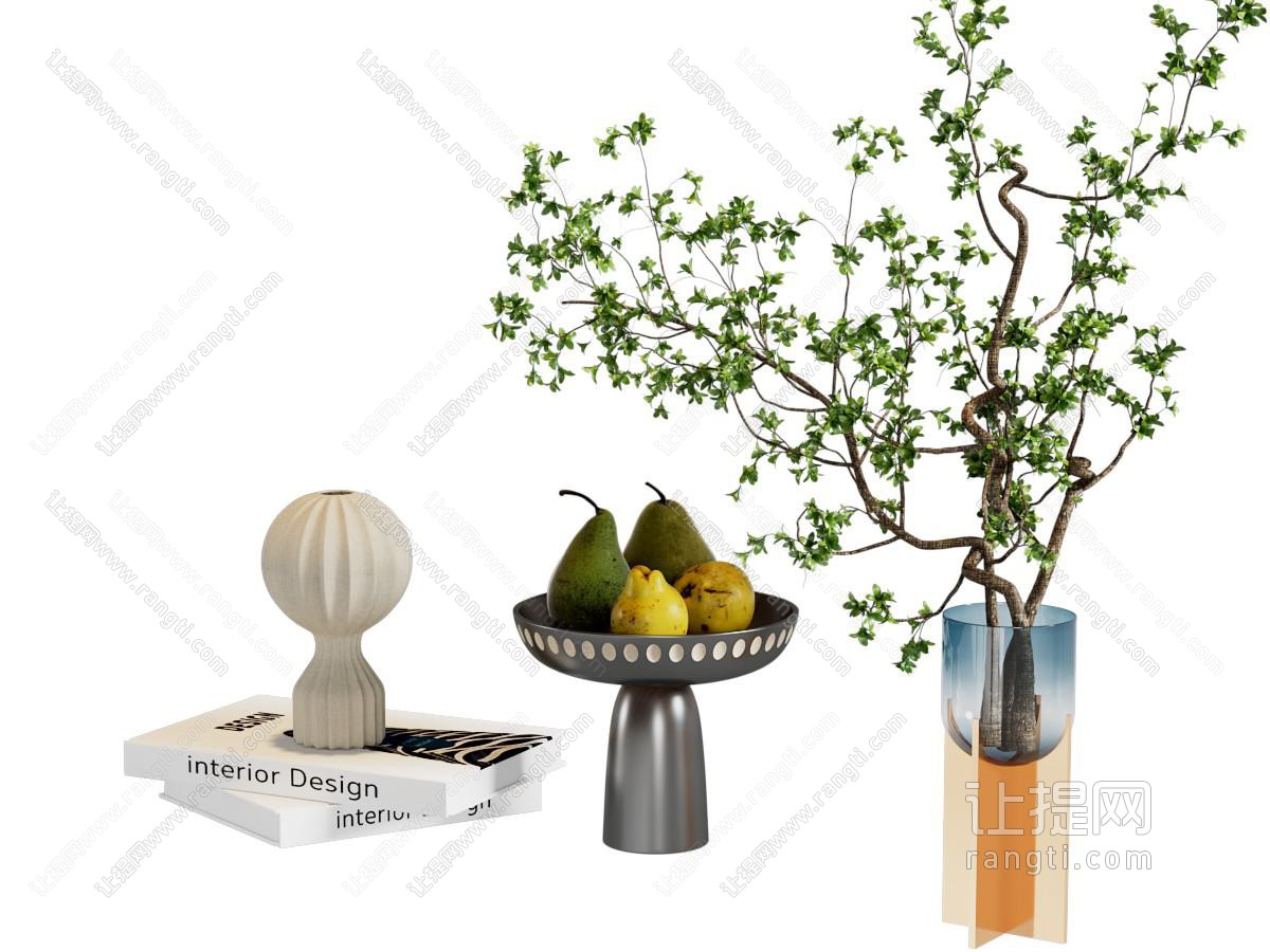 现代绿植花瓶台灯果盘摆件
