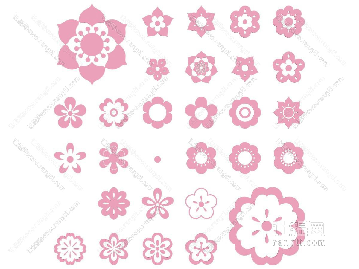 现代玫瑰牡丹百合花图案剪影
