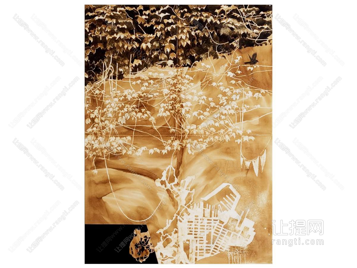 侘寂风落叶抽象挂画