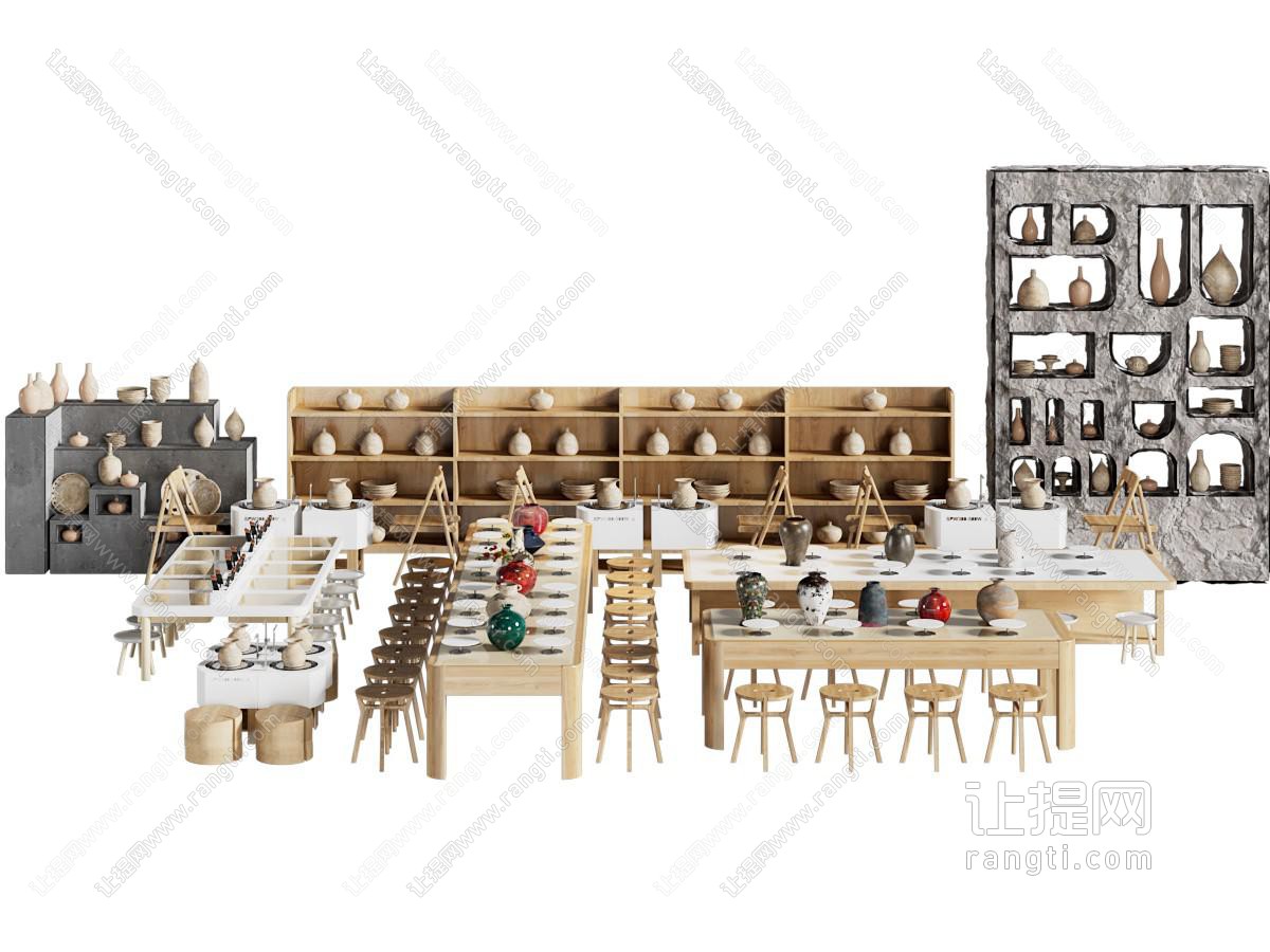 现代手工坊桌椅 展柜 展台