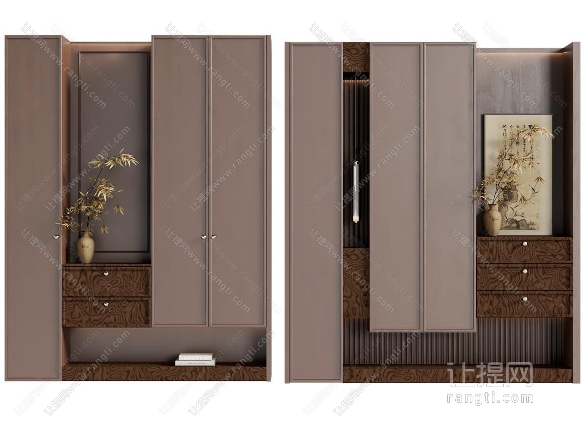 新中式中古风玄关鞋柜