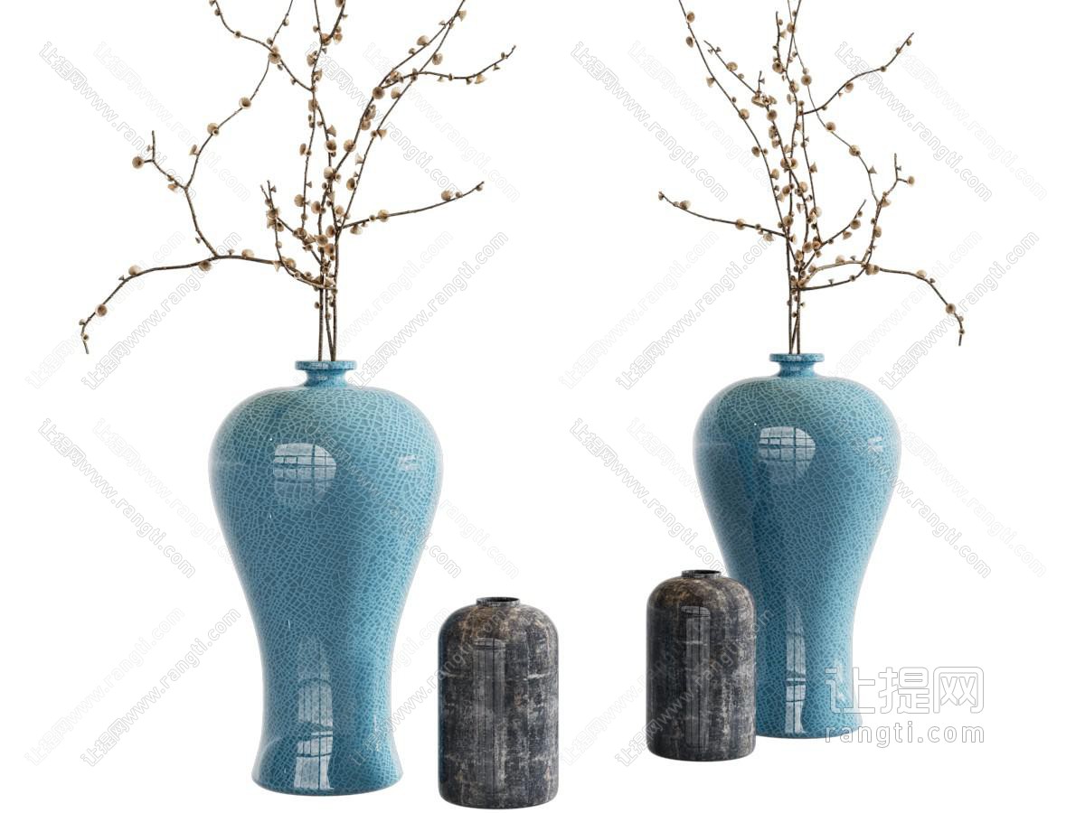 新中式瓷器花瓶 干枝摆件 青花瓷 瓷器摆件 餐桌摆件