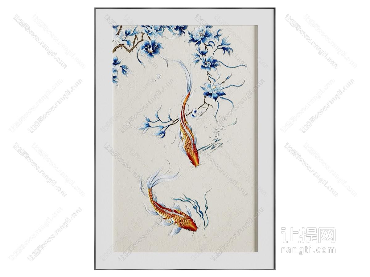 新中式油画 锦鲤画 装饰画