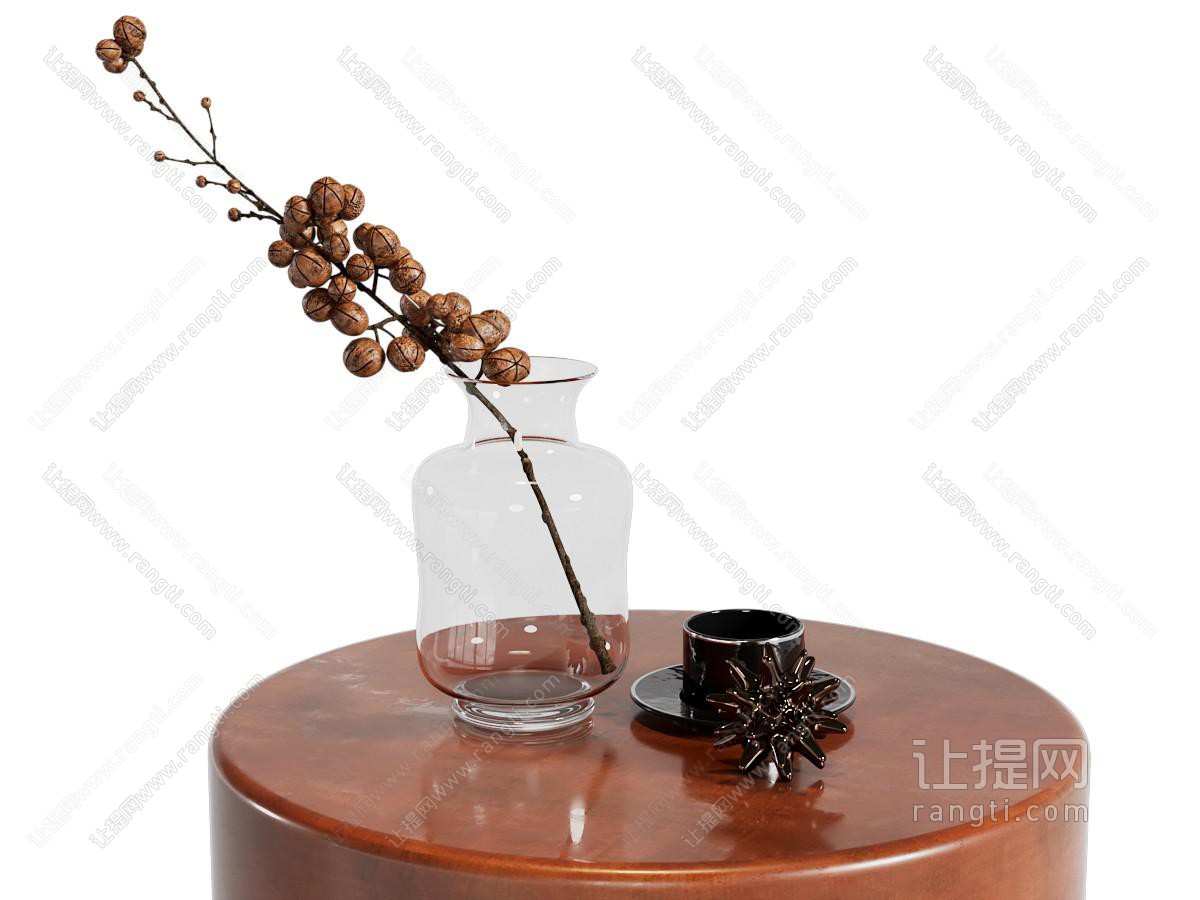 现代花瓶花卉 咖啡杯 摆件组合