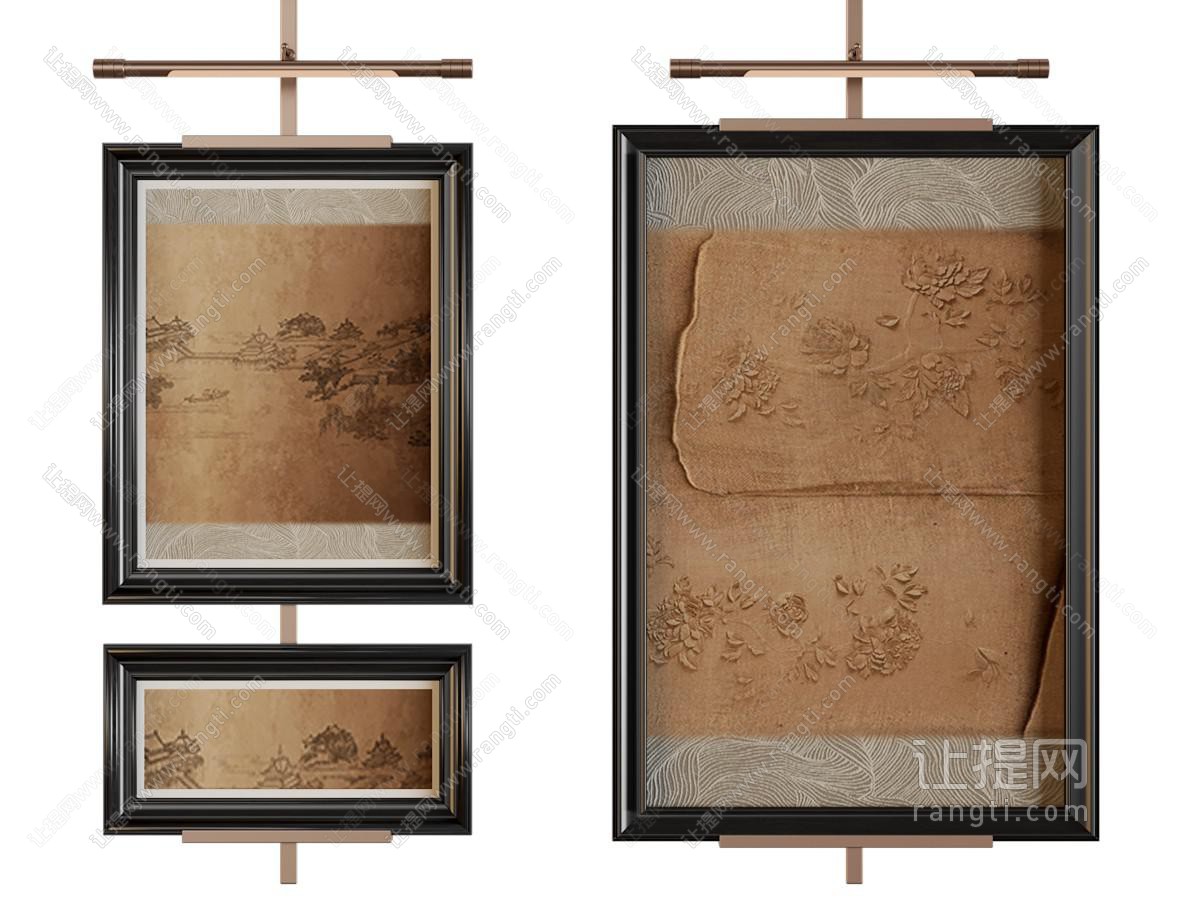 中古风挂画 装饰画 金属杆挂画