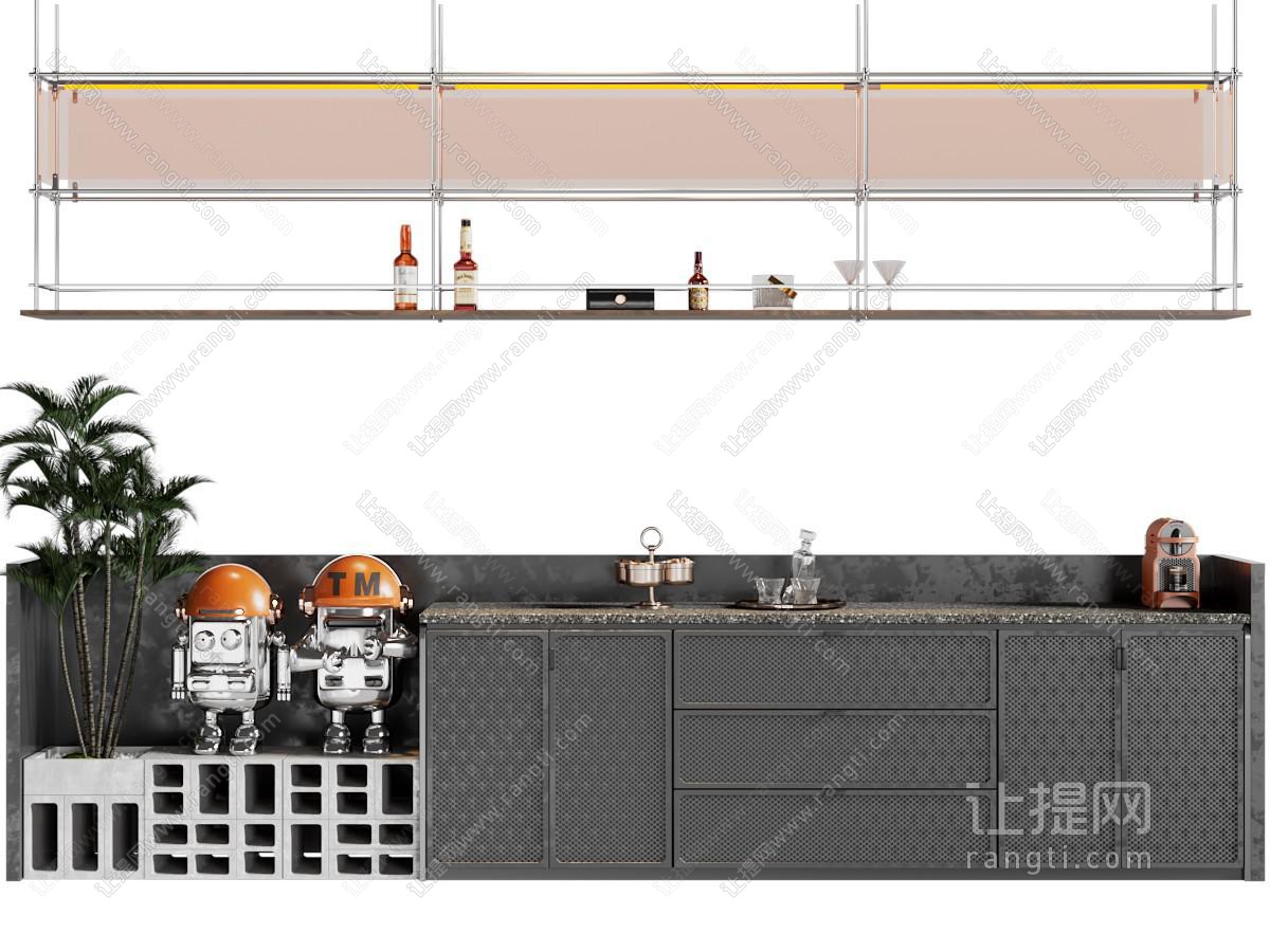 现代备餐柜 餐边柜 工业风装饰柜 金属吊架 吊柜