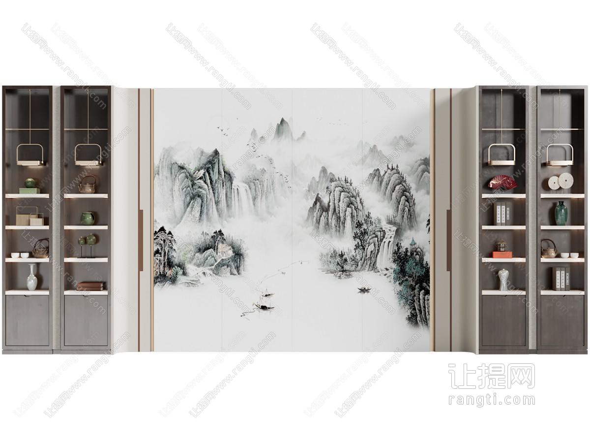 新中式装饰柜 背景墙