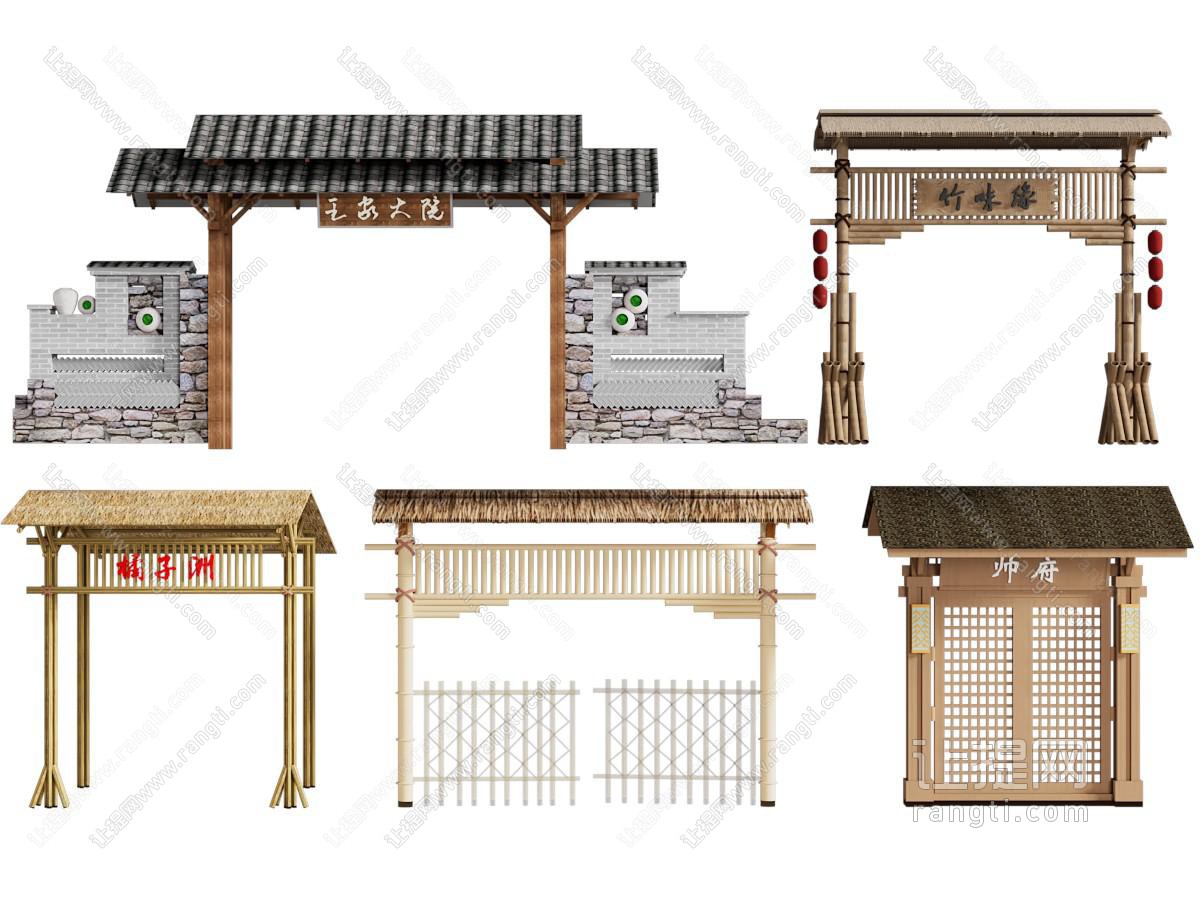 现代新中式门 仿古建筑