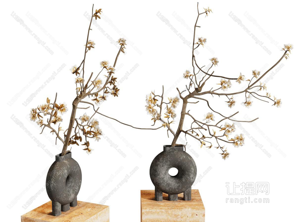 现代枯枝陶罐 花艺 花瓶