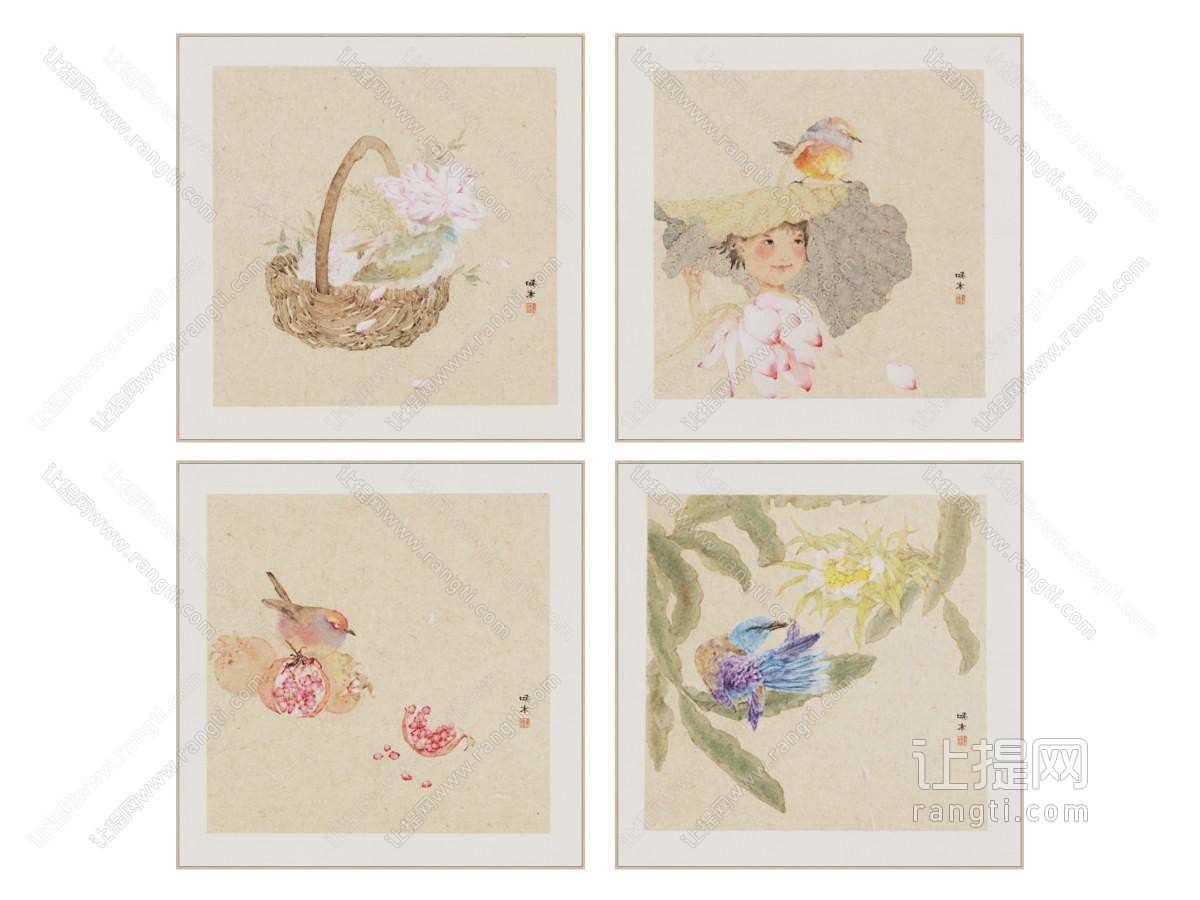 宋氏挂画 国画 工笔画 写意装饰画 没骨画 挂画组合 水