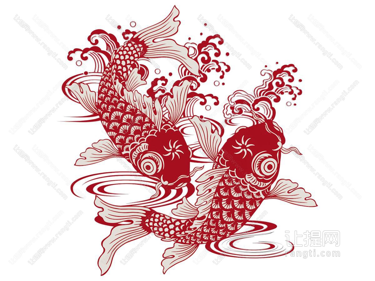新中式锦鲤剪纸剪影